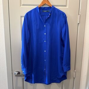 Lauren Ralph Lauren Women's Blue Button Front Tunic Blouse Long Sleeve Size XL